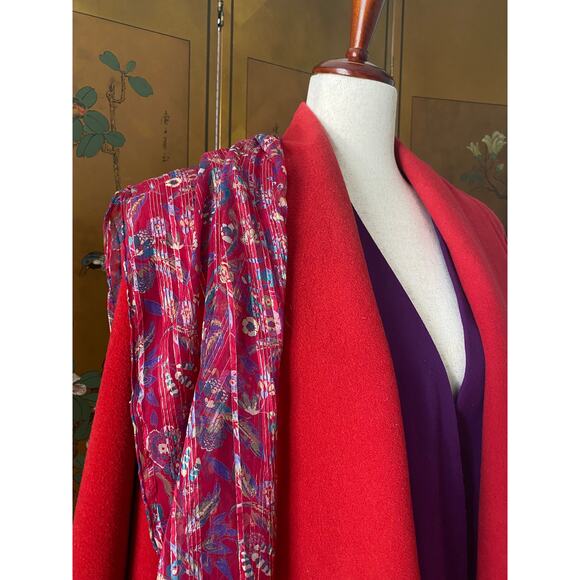 Vintage slim scarf in red muslin with floral pattern and gold threads - Picture 1 of 5